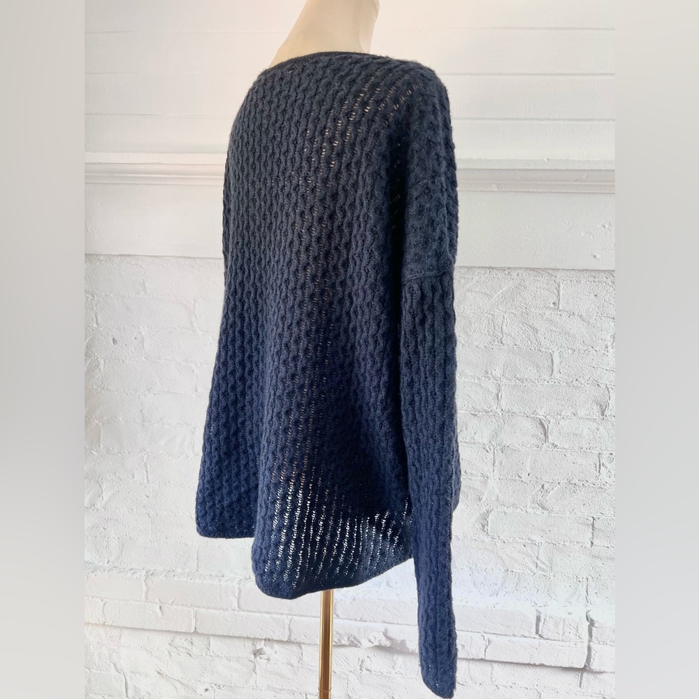 Vince Mini Cable Bateau Navy Blue Merino Alpaca Camel Blend - Picture 7 of 12
